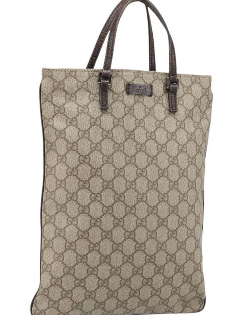 Gucci Beige Monogram Shopper with Brown Trim